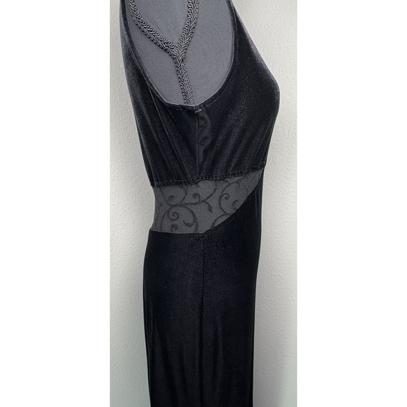 Vtg 90s All That Jazz Velvet Lace Holiday Peek-a-Boo Maxi Dress M Cutouts - Picture 2 of 11